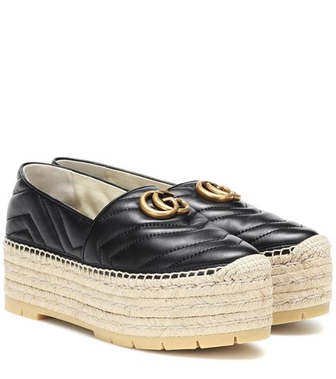 gucci black leather espadrille men|gucci women's leather platform espadrille.